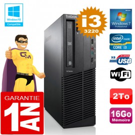 PC Lenovo M92p SFF Core I3-3220 Ram 16Go Disque 2 To Graveur DVD Wifi W7