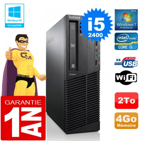 PC Lenovo M92p SFF Core I5-2400 Ram 4Go Disque 2 To Graveur DVD Wifi W7