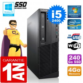 PC Lenovo M92p SFF Core I5-2400 Ram 4Go Disque 240 Go SSD Graveur DVD Wifi W7