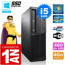 PC Lenovo M92p SFF Core I5-2400 Ram 4Go Disque 480 Go SSD Graveur DVD Wifi W7