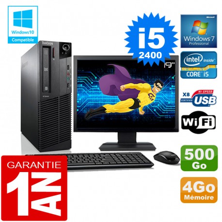 PC Lenovo M92p SFF Core I5-2400 Ram 4Go Disque 500 Go Wifi W7 Ecran 19"