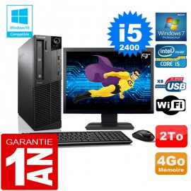 PC Lenovo M92p SFF Core I5-2400 Ram 4Go Disque 2 To Wifi W7 Ecran 19"