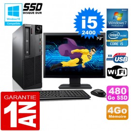 PC Lenovo M92p SFF Core I5-2400 Ram 4Go Disque 480 Go SSD Wifi W7 Ecran 19"