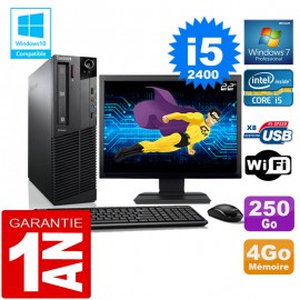 PC Lenovo M92p SFF Core I5-2400 Ram 4Go Disque 250 Go Wifi W7 Ecran 22"