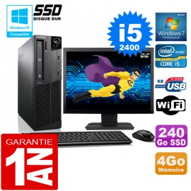 PC Lenovo M92p SFF Core I5-2400 Ram 4Go Disque 240 Go SSD Wifi W7 Ecran 22"