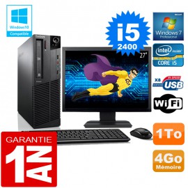 PC Lenovo M92p SFF Core I5-2400 Ram 4Go Disque 1 To Wifi W7 Ecran 27"