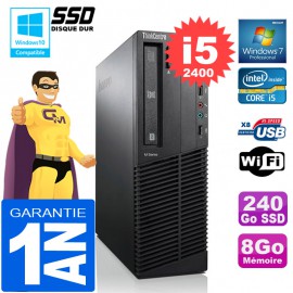 PC Lenovo M92p SFF Core I5-2400 Ram 8Go Disque 240 Go SSD Graveur DVD Wifi W7