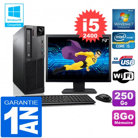 PC Lenovo M92p SFF Core I5-2400 Ram 8Go Disque 250 Go Wifi W7 Ecran 19"