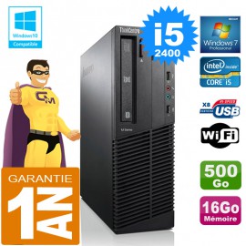 PC Lenovo M92p SFF Core I5-2400 Ram 16Go Disque 500 Go Graveur DVD Wifi W7