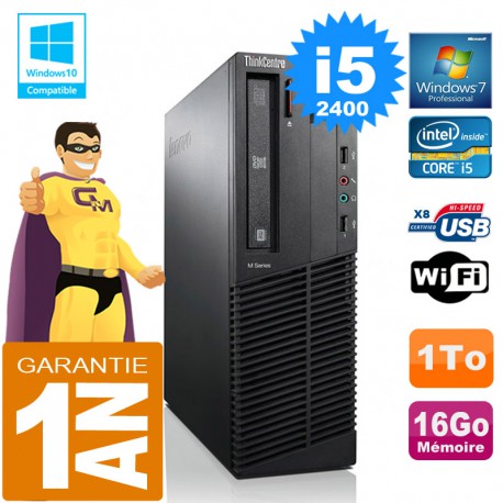 PC Lenovo M92p SFF Core I5-2400 Ram 16Go Disque 1 To Graveur DVD Wifi W7