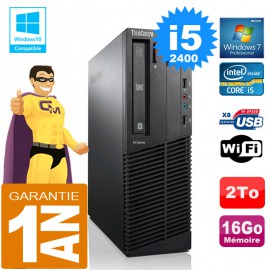 PC Lenovo M92p SFF Core I5-2400 Ram 16Go Disque 2 To Graveur DVD Wifi W7