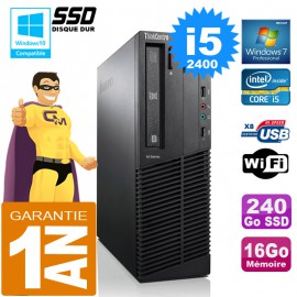 PC Lenovo M92p SFF Core I5-2400 Ram 16Go Disque 240 Go SSD Graveur DVD Wifi W7