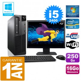 PC Lenovo M92p SFF Core I5-2400 Ram 16Go Disque 250 Go Wifi W7 Ecran 19"