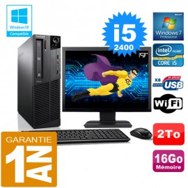 PC Lenovo M92p SFF Core I5-2400 Ram 16Go Disque 2 To Wifi W7 Ecran 19"