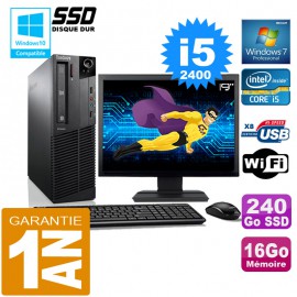 PC Lenovo M92p SFF Core I5-2400 Ram 16Go Disque 240 Go SSD Wifi W7 Ecran 19"