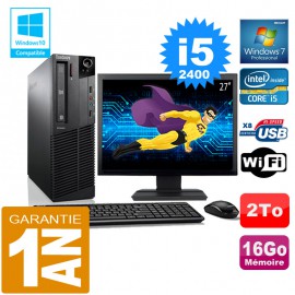 PC Lenovo M92p SFF Core I5-2400 Ram 16Go Disque 2 To Wifi W7 Ecran 27"