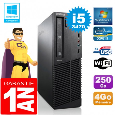 PC Lenovo M92p SFF Core I5-3470 Ram 4Go Disque 250 Go Graveur DVD Wifi W7