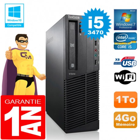 PC Lenovo M92p SFF Core I5-3470 Ram 4Go Disque 1 To Graveur DVD Wifi W7