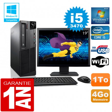 PC Lenovo M92p SFF Core I5-3470 Ram 4Go Disque 1 To Wifi W7 Ecran 19"