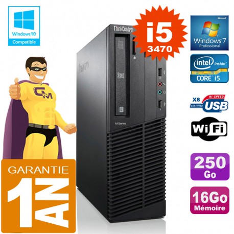 PC Lenovo M92p SFF Core I5-3470 Ram 16Go Disque 250 Go Graveur DVD Wifi W7