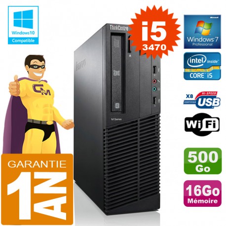 PC Lenovo M92p SFF Core I5-3470 Ram 16Go Disque 500 Go Graveur DVD Wifi W7