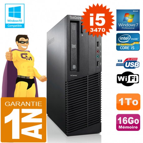 PC Lenovo M92p SFF Core I5-3470 Ram 16Go Disque 1 To Graveur DVD Wifi W7