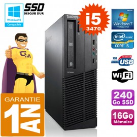 PC Lenovo M92p SFF Core I5-3470 Ram 16Go Disque 240 Go SSD Graveur DVD Wifi W7