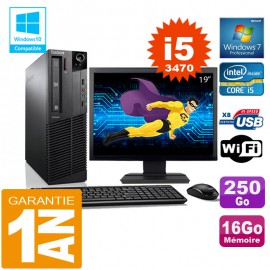 PC Lenovo M92p SFF Core I5-3470 Ram 16Go Disque 250 Go Wifi W7 Ecran 19"