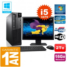 PC Lenovo M92p SFF Core I5-3470 Ram 16Go Disque 2 To Wifi W7 Ecran 19"