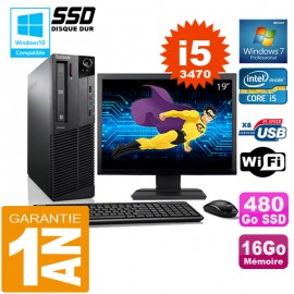 PC Lenovo M92p SFF Core I5-3470 Ram 16Go Disque 480 Go SSD Wifi W7 Ecran 19"