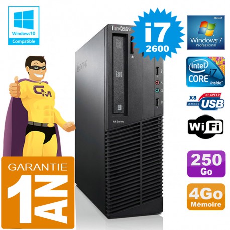 PC Lenovo M92p SFF Core I7-2600 Ram 4Go Disque 250 Go Graveur DVD Wifi W7