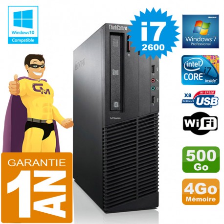 PC Lenovo M92p SFF Core I7-2600 Ram 4Go Disque 500 Go Graveur DVD Wifi W7