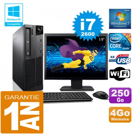 PC Lenovo M92p SFF Core I7-2600 Ram 4Go Disque 250 Go Wifi W7 Ecran 19"