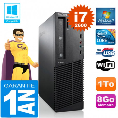 PC Lenovo M92p SFF Core I7-2600 Ram 8Go Disque 1 To Graveur DVD Wifi W7