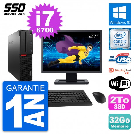 PC Lenovo M800 SFF Ecran 27" Intel Core i7-6700 RAM 32Go SSD 2To Windows 10 Wifi