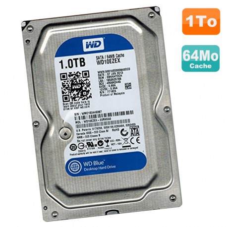 Disque Dur 1To Western Digital Blue SATA III 3.5" WD10EZEX-22RKKA0 7200RPM 64Mo