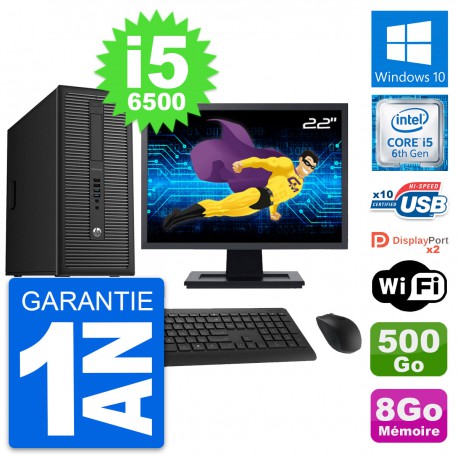 PC Tour HP 800 G2 Ecran 22" Intel i5-6500 RAM 8Go Disque Dur 500Go Windows 10 Wifi