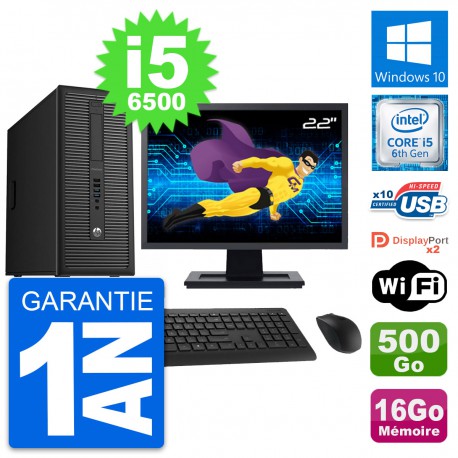 PC Tour HP 800 G2 Ecran 22" Intel i5-6500 RAM 16Go Disque 500Go Windows 10 Wifi