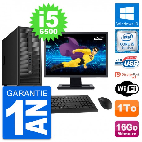 PC Tour HP 800 G2 Ecran 22" Intel i5-6500 RAM 16Go Disque Dur 1To Windows 10 Wifi