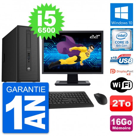 PC Tour HP 800 G2 Ecran 22" Intel i5-6500 RAM 16Go Disque Dur 2To Windows 10 Wifi