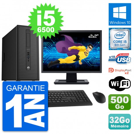 PC Tour HP 800 G2 Ecran 22" Intel i5-6500 RAM 32Go Disque 500Go Windows 10 Wifi