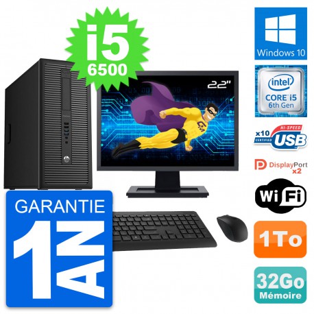 PC Tour HP 800 G2 Ecran 22" Intel i5-6500 RAM 32Go Disque Dur 1To Windows 10 Wifi