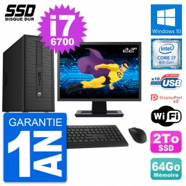 PC Tour HP EliteDesk 800 G2 Ecran 22" i7-6700 RAM 64Go SSD 2To Windows 10 Wifi