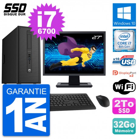 PC Tour HP EliteDesk 800 G2 Ecran 27" i7-6700 RAM 32Go SSD 2To Windows 10 Wifi