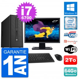 PC Tour HP 800 G2 Ecran 27" Intel i7-6700 RAM 64Go Disque Dur 2To Windows 10 Wifi