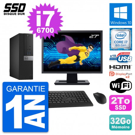 PC Dell 5040 SFF Ecran 27" Intel i7-6700 RAM 32Go SSD 2To HDMI Windows 10 Wifi