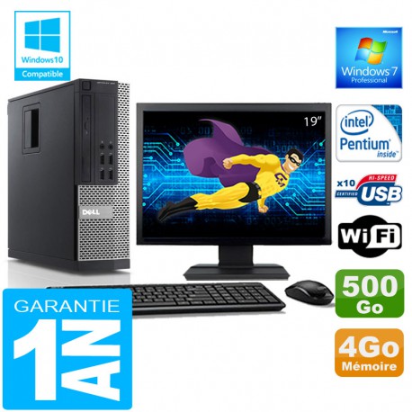 PC DELL 990 SFF Intel G840 Ram 4Go Disque 500 Go Wifi W7 Ecran 19"