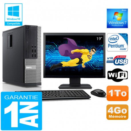 PC DELL 990 SFF Intel G840 Ram 4Go Disque 1 To Wifi W7 Ecran 19"