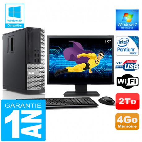 PC DELL 990 SFF Intel G840 Ram 4Go Disque 2 To Wifi W7 Ecran 19"