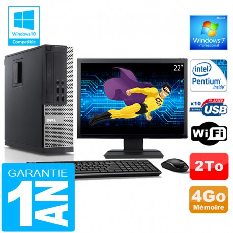 PC DELL 990 SFF Intel G840 Ram 4Go Disque 2 To Wifi W7 Ecran 22"